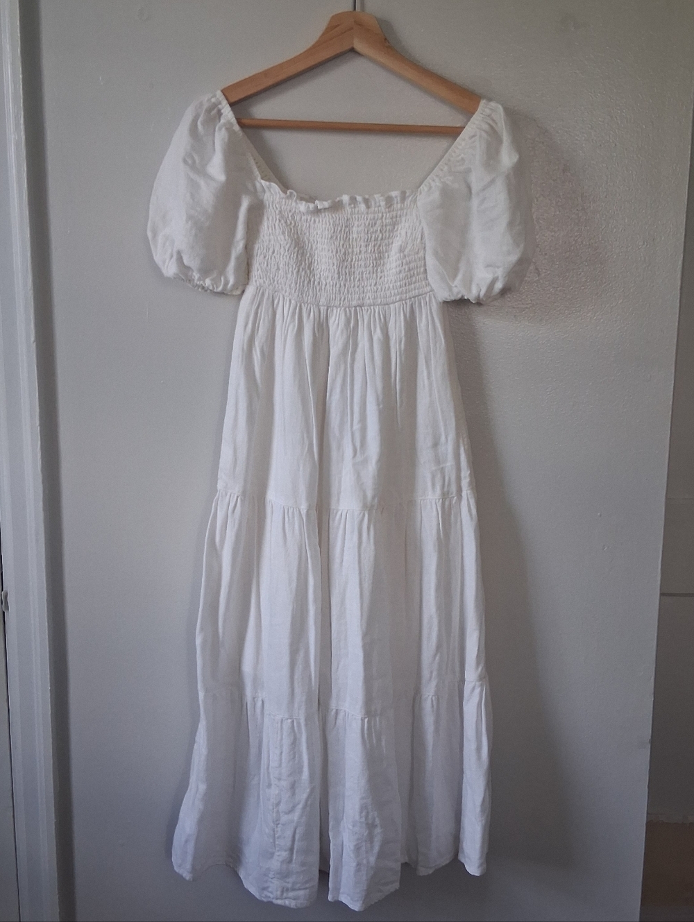 Abercrombie & Fitch White Smock Dress Linen & Viscose Mix